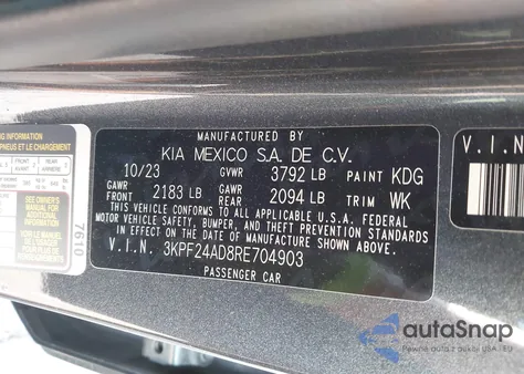 2024 Kia Forte Lxs from USA, damaged, VIN 3KPF24AD8RE704903